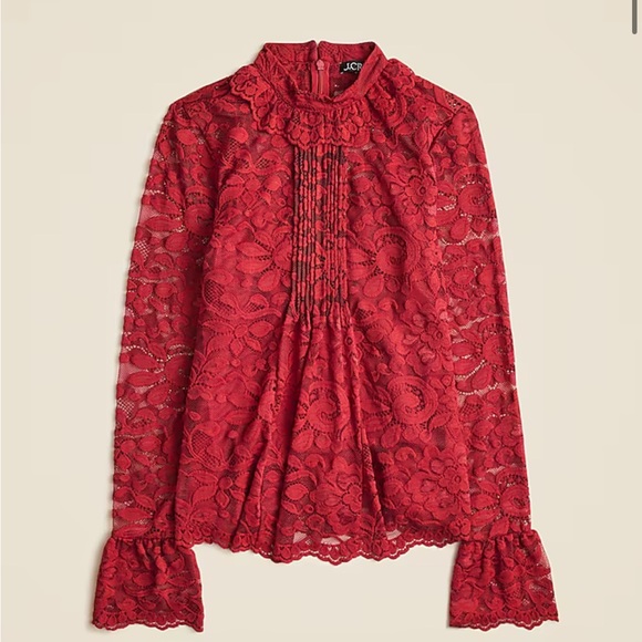 J‎ Crew Lace mockneck top Womens Size 4 Red - Picture 1 of 9